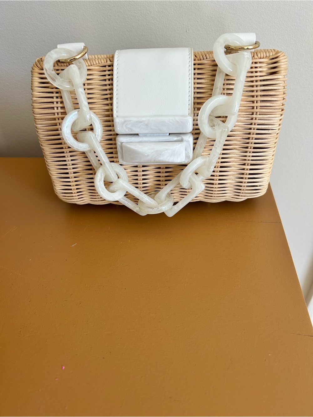 Small Woven Bag with White Resin Chain